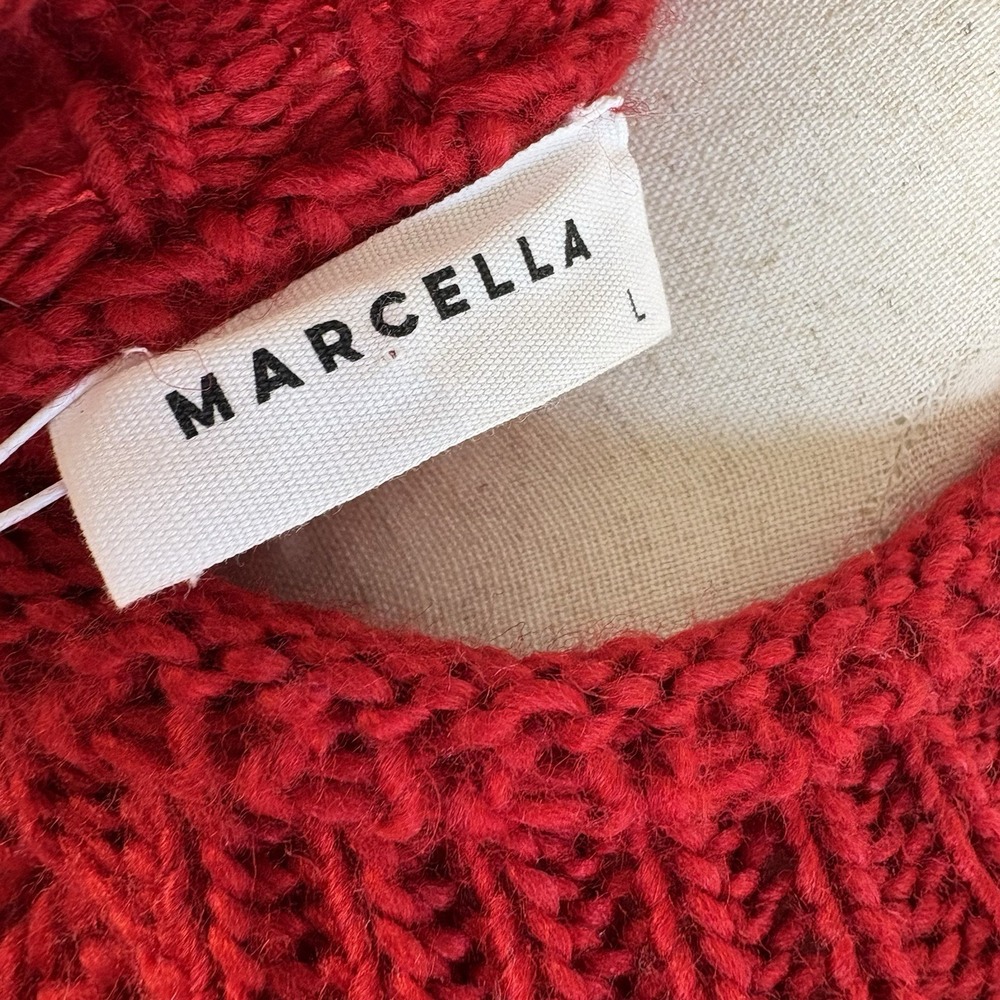 Marcella L Audrey Sweater Oversized Red Chunky Knit Fisherman Wool Roll neck NYC - Picture 9 of 10